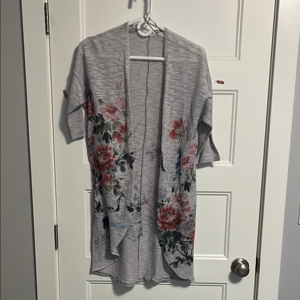 Floral Gray Open Cardigan